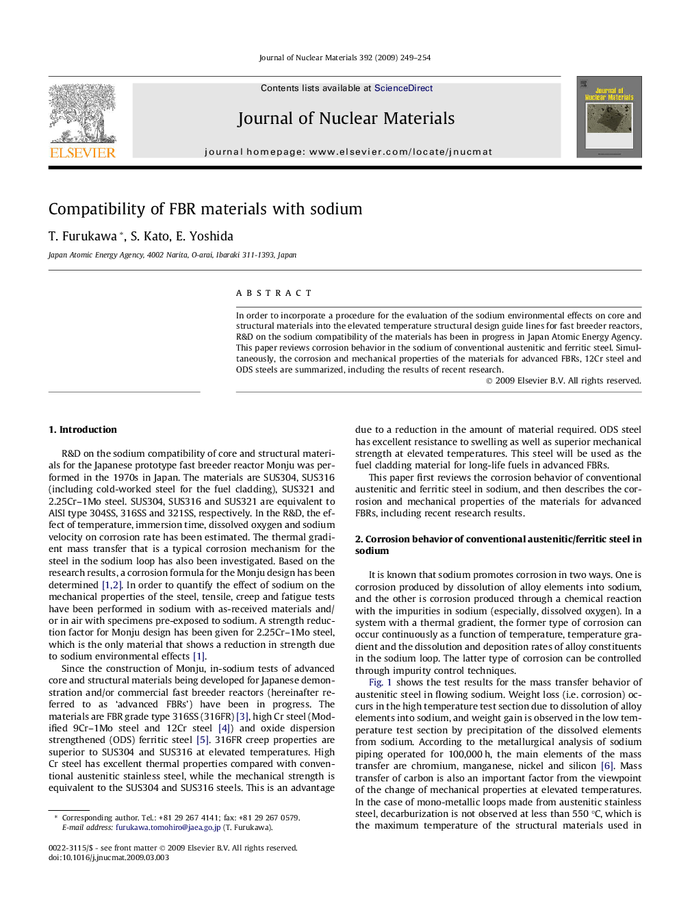 Compatibility of FBR materials with sodium