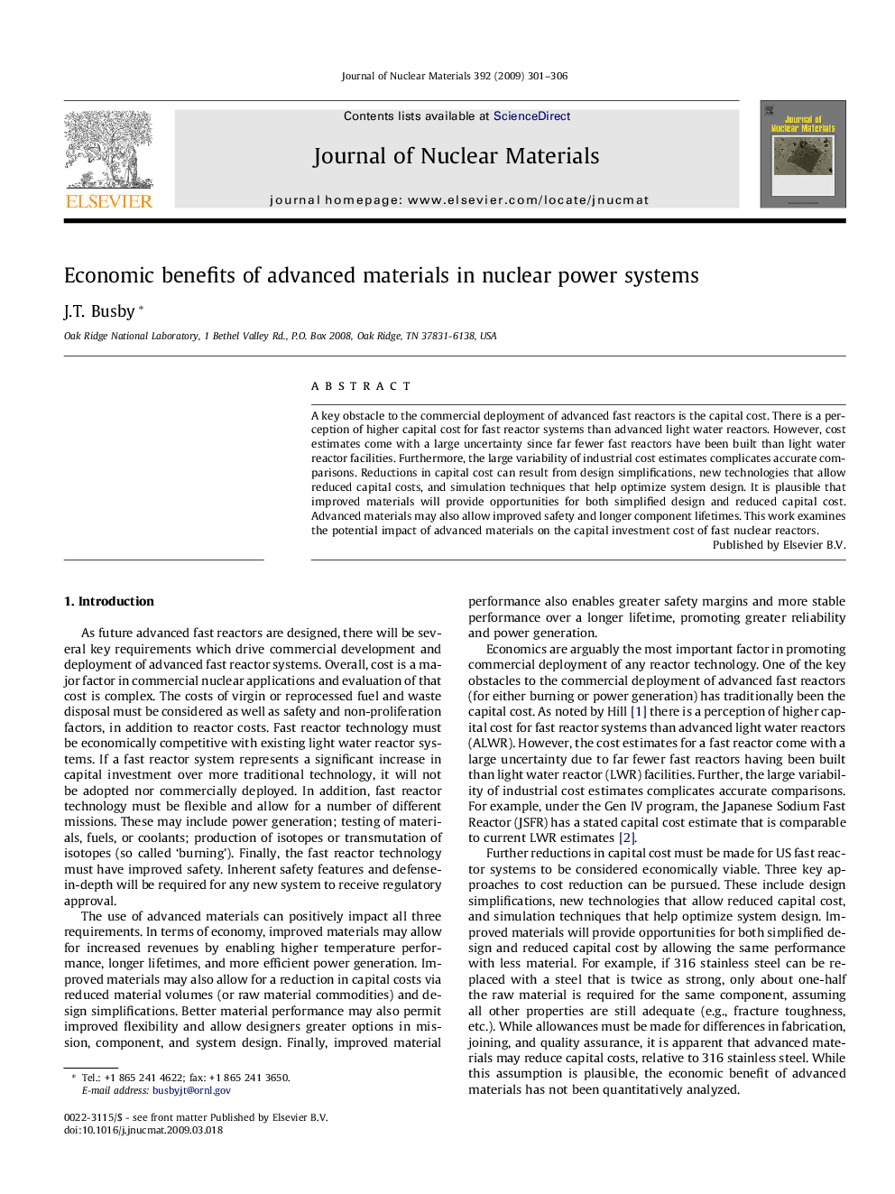 Economic benefits of advanced materials in nuclear power systems