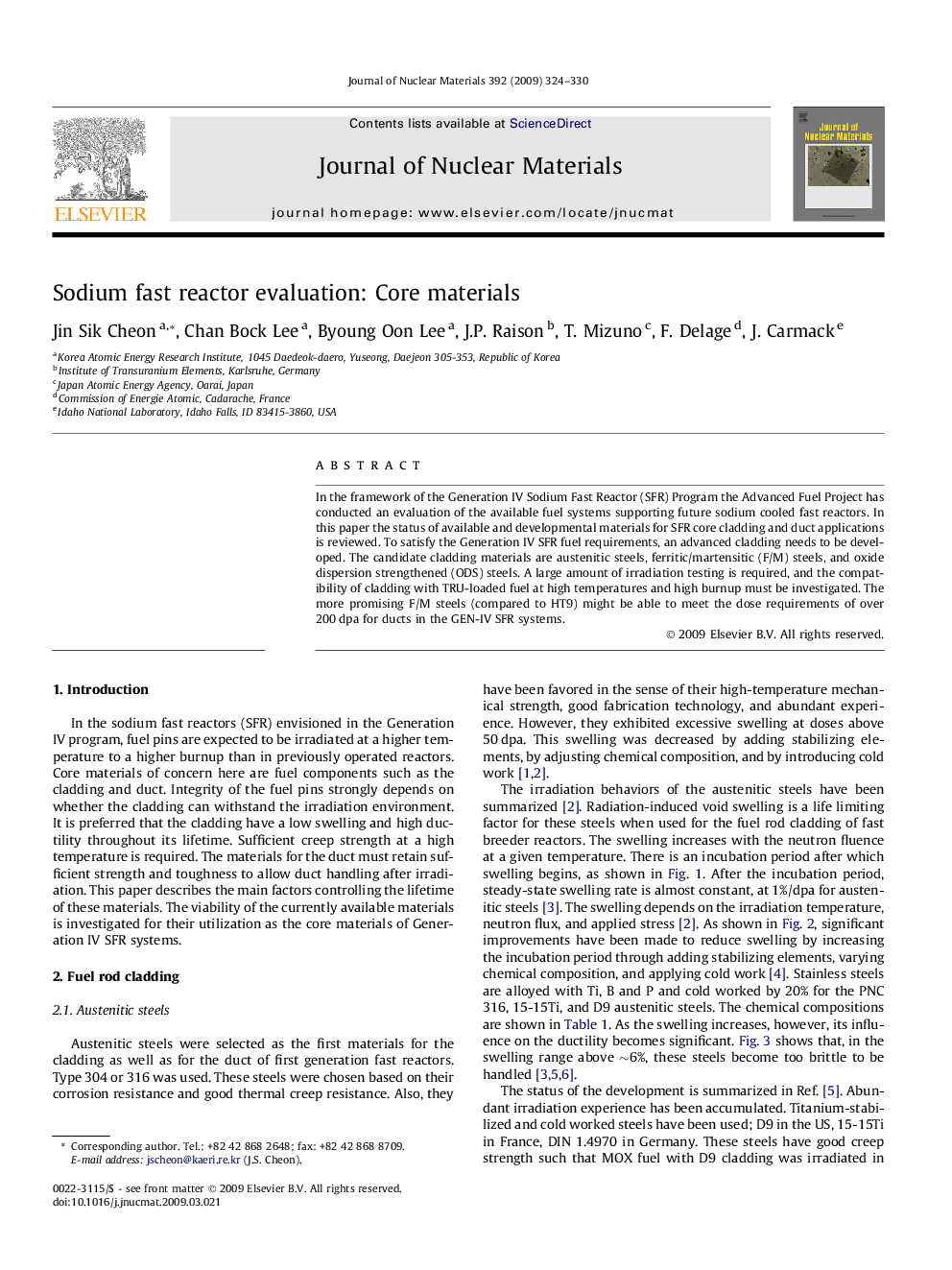 Sodium fast reactor evaluation: Core materials