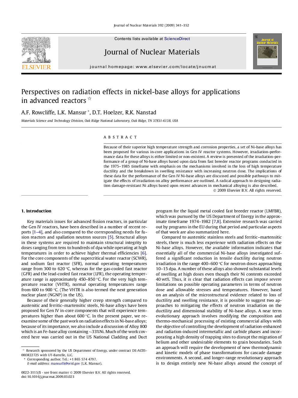 Perspectives on radiation effects in nickel-base alloys for applications in advanced reactors 