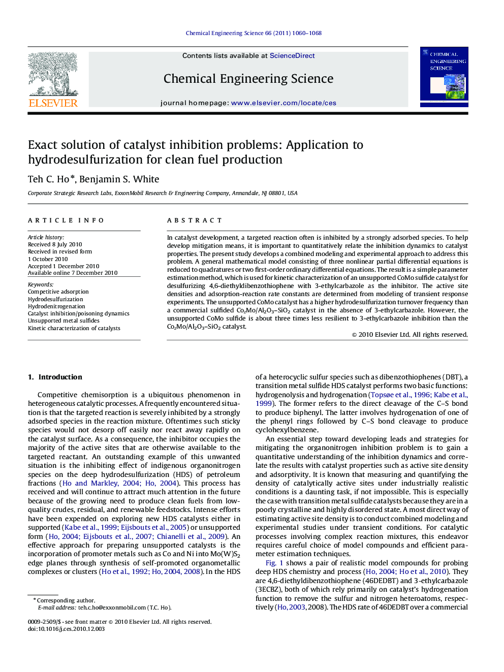 Exact solution of catalyst inhibition problems: Application to hydrodesulfurization for clean fuel production