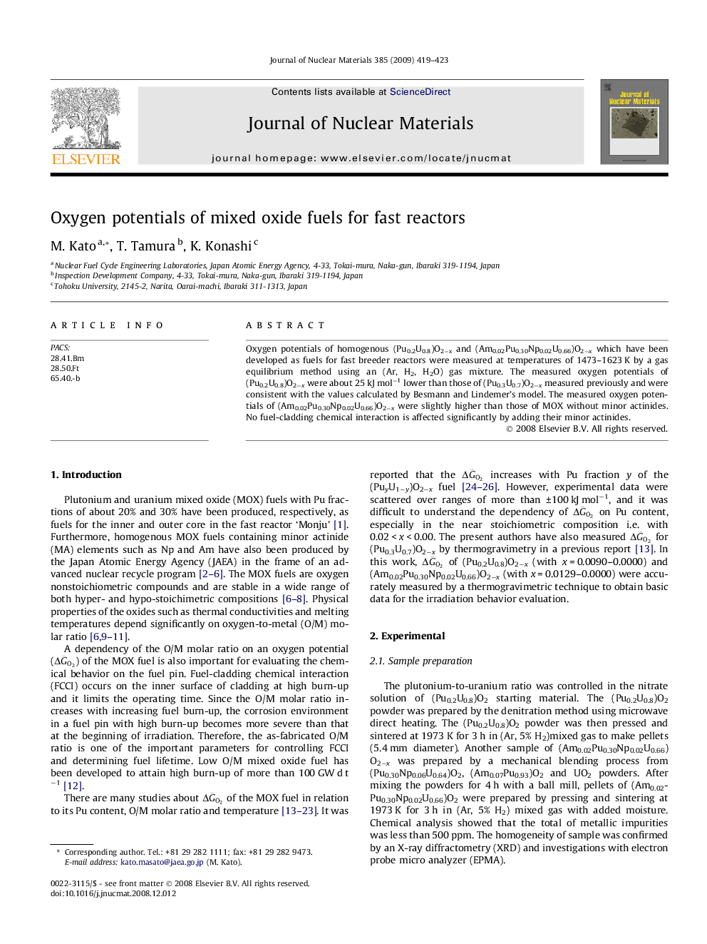 Oxygen potentials of mixed oxide fuels for fast reactors