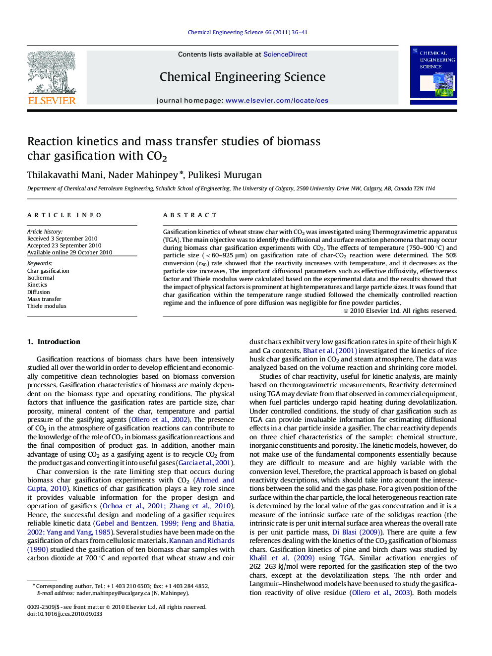 Reaction kinetics and mass transfer studies of biomass char gasification with CO2