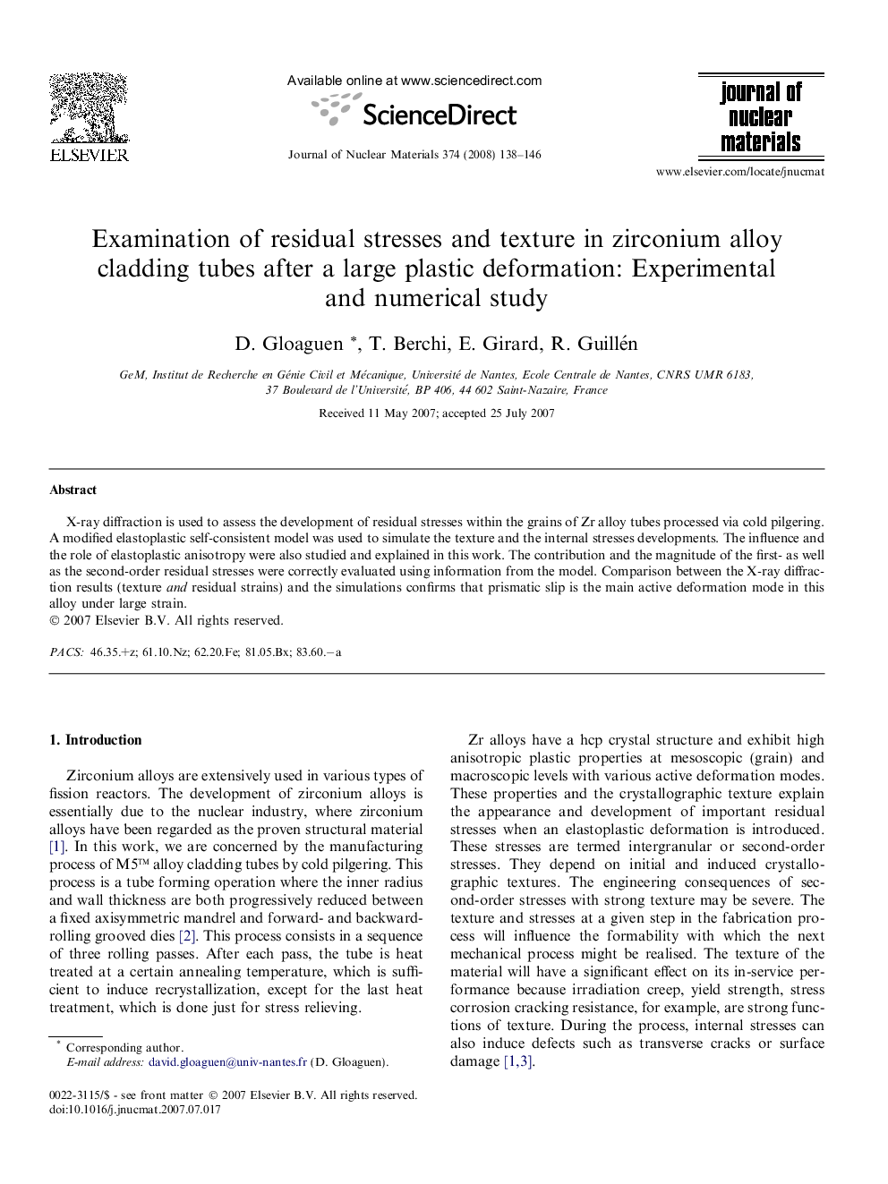 Examination of residual stresses and texture in zirconium alloy cladding tubes after a large plastic deformation: Experimental and numerical study