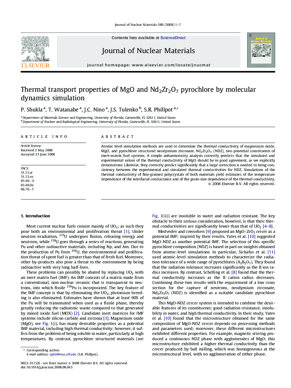 عکس صفحه اول مقاله: Thermal transport properties of MgO and Nd2Zr2O7 pyrochlore by molecular dynamics simulation Thermal transport properties of MgO and Nd2Zr2O7 pyrochlore by molecular dynamics simulation