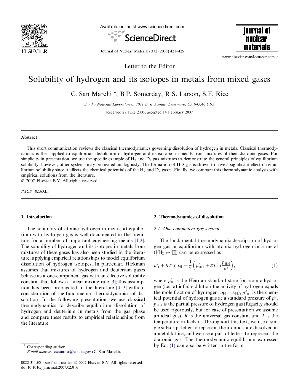 Solubility of hydrogen and its isotopes in metals from mixed gases