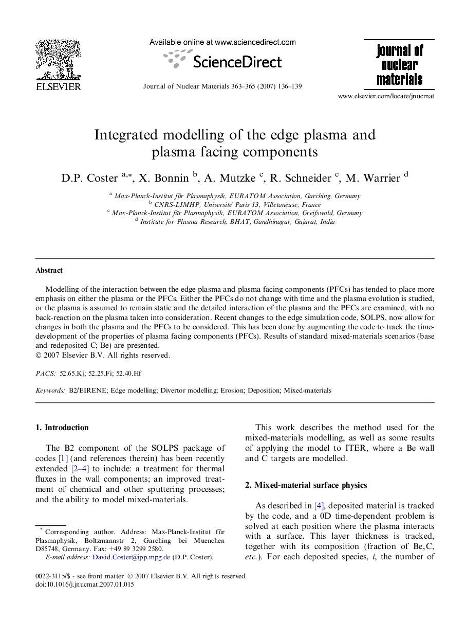 Integrated modelling of the edge plasma and plasma facing components