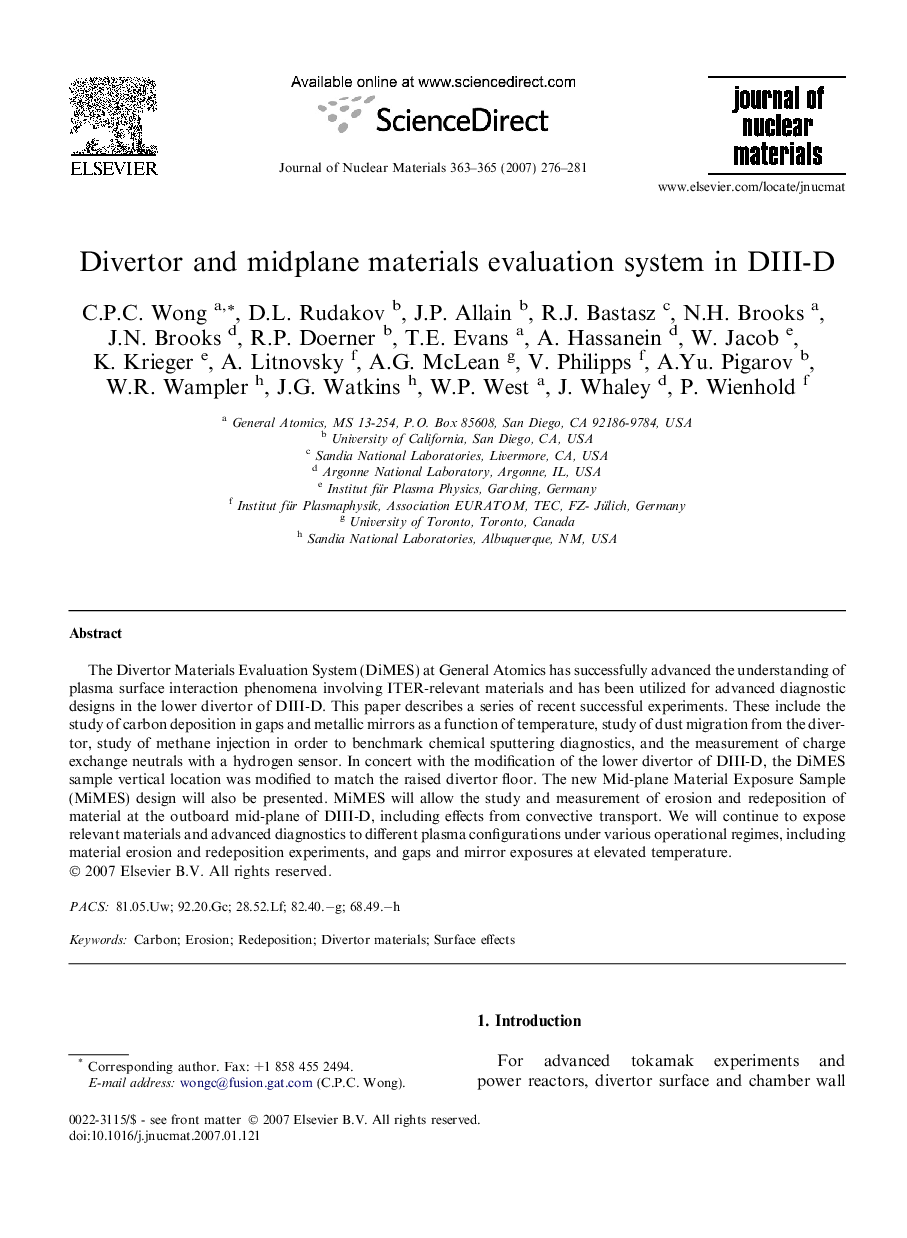 Divertor and midplane materials evaluation system in DIII-D