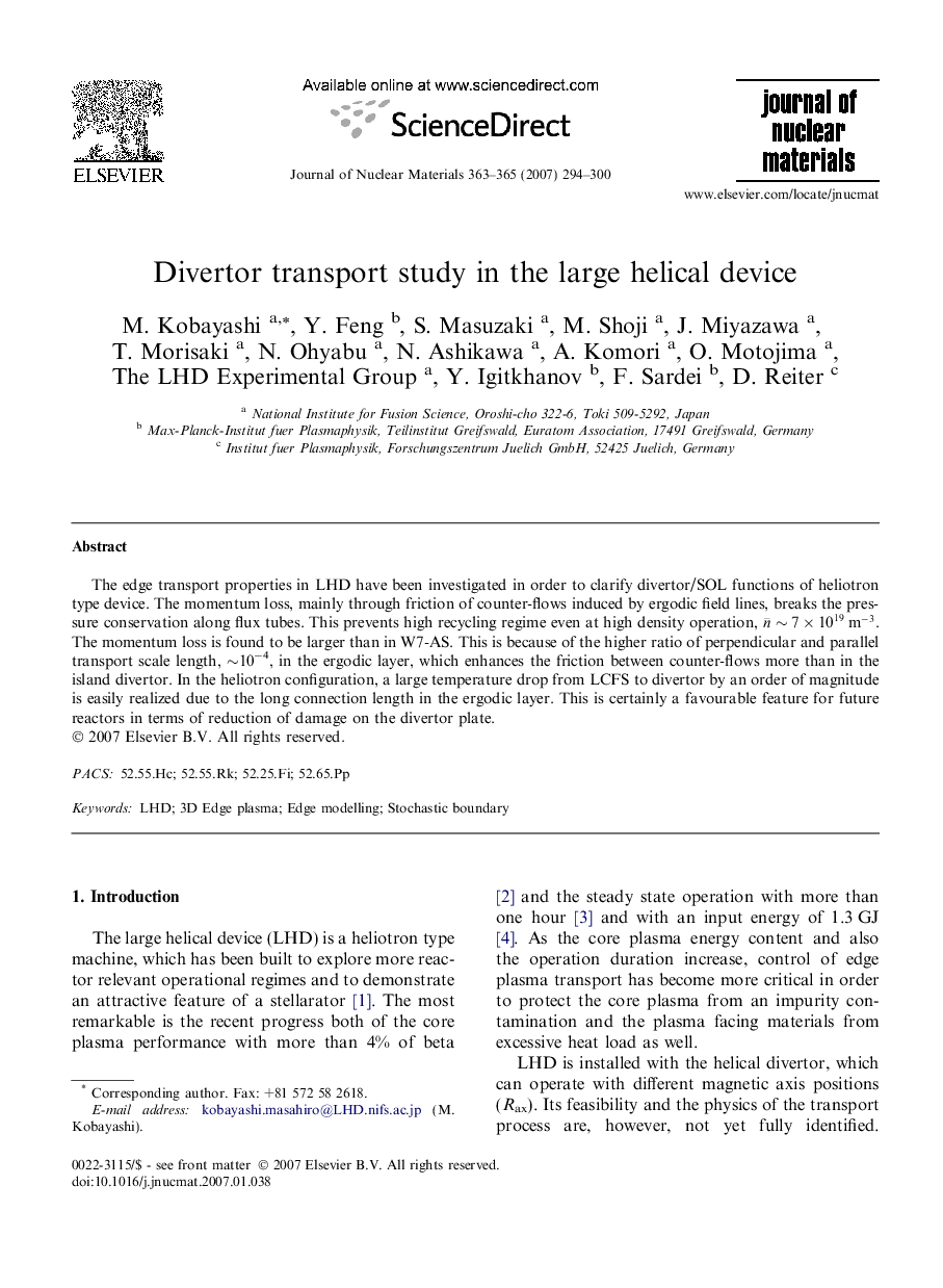 Divertor transport study in the large helical device