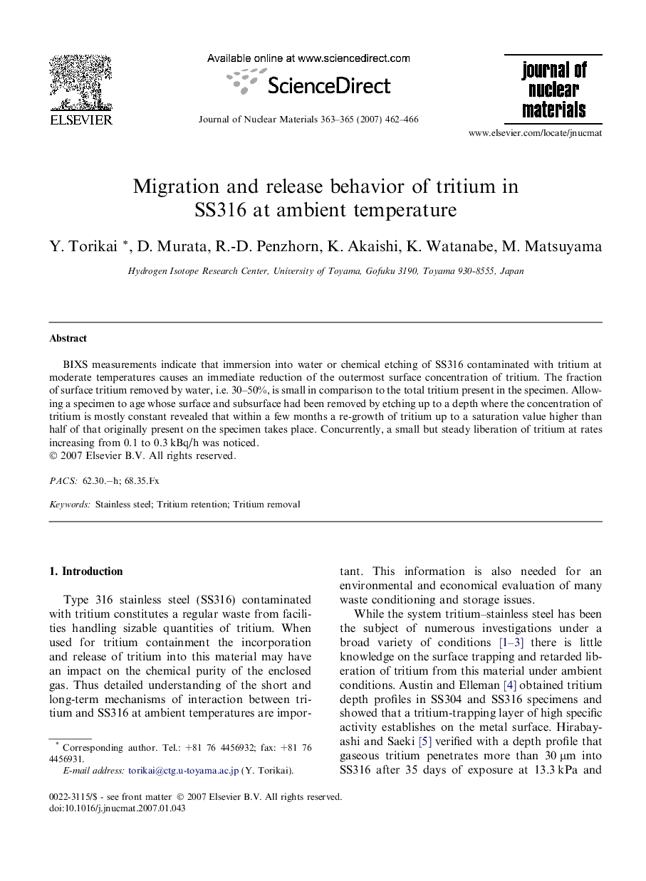 Migration and release behavior of tritium in SS316 at ambient temperature