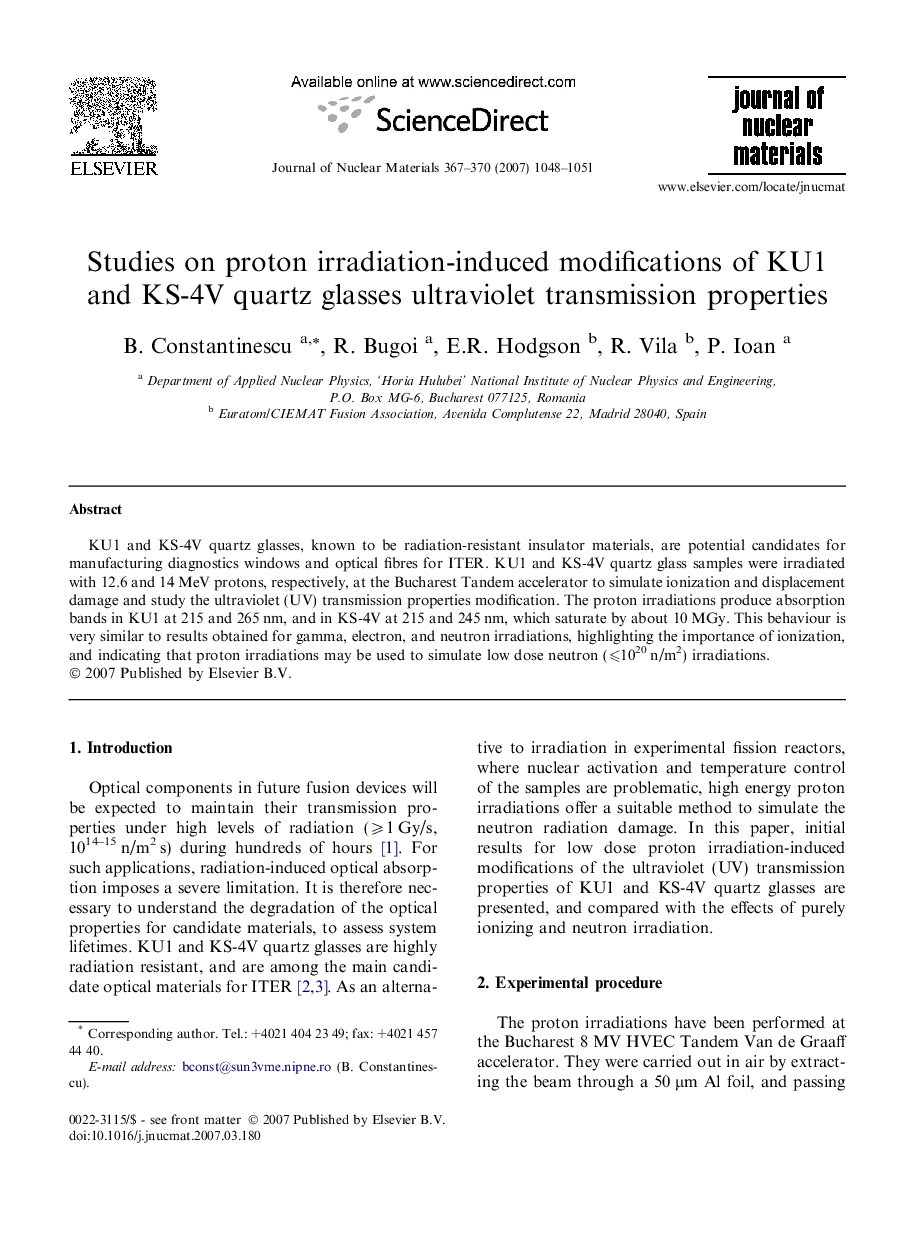 Studies on proton irradiation-induced modifications of KU1 and KS-4V quartz glasses ultraviolet transmission properties