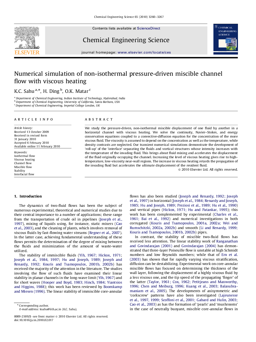 Numerical simulation of non-isothermal pressure-driven miscible channel flow with viscous heating