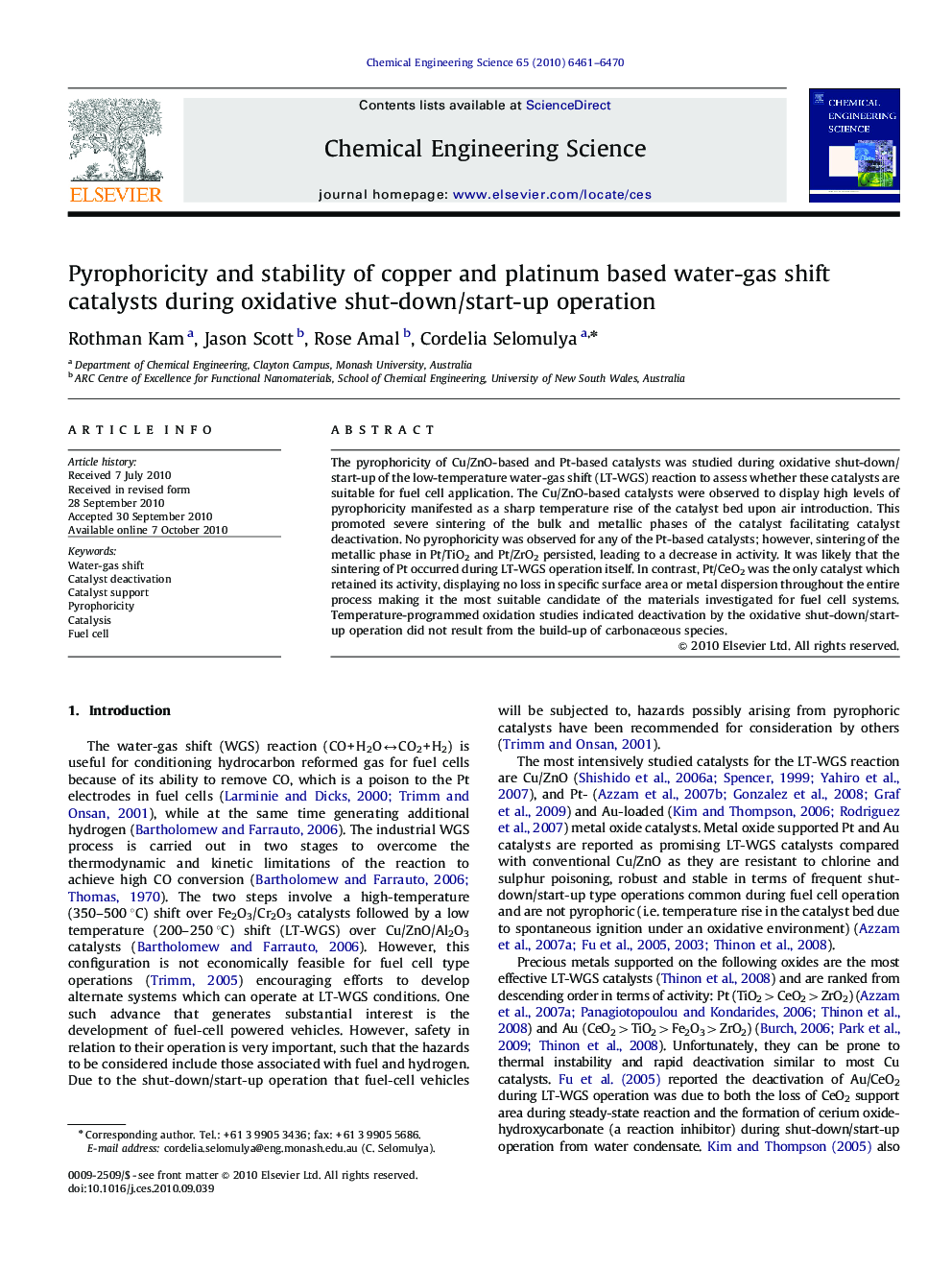 Pyrophoricity and stability of copper and platinum based water-gas shift catalysts during oxidative shut-down/start-up operation