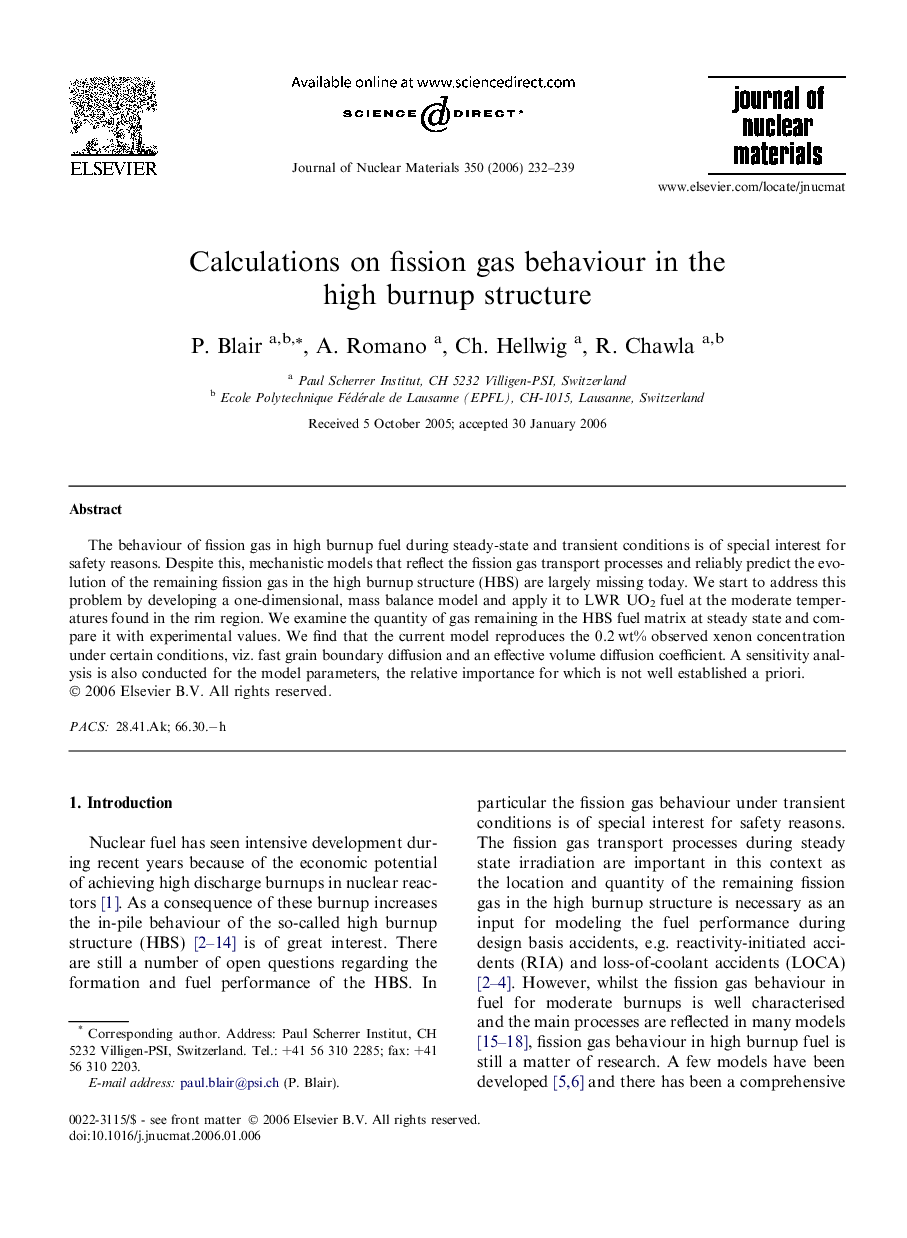 Calculations on fission gas behaviour in the high burnup structure