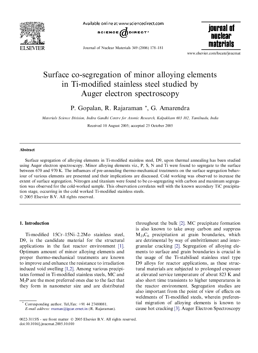 Surface co-segregation of minor alloying elements in Ti-modified stainless steel studied by Auger electron spectroscopy