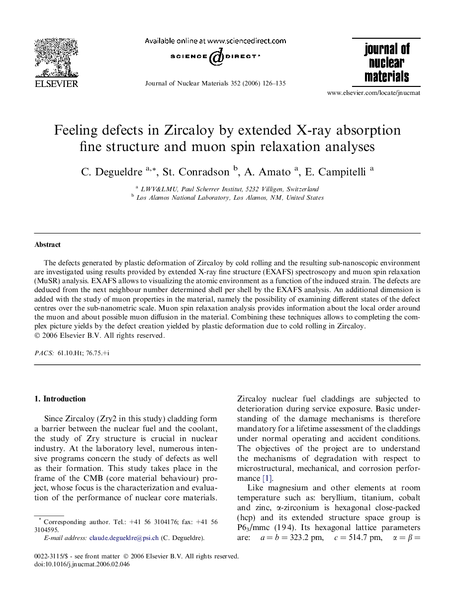 Feeling defects in Zircaloy by extended X-ray absorption fine structure and muon spin relaxation analyses