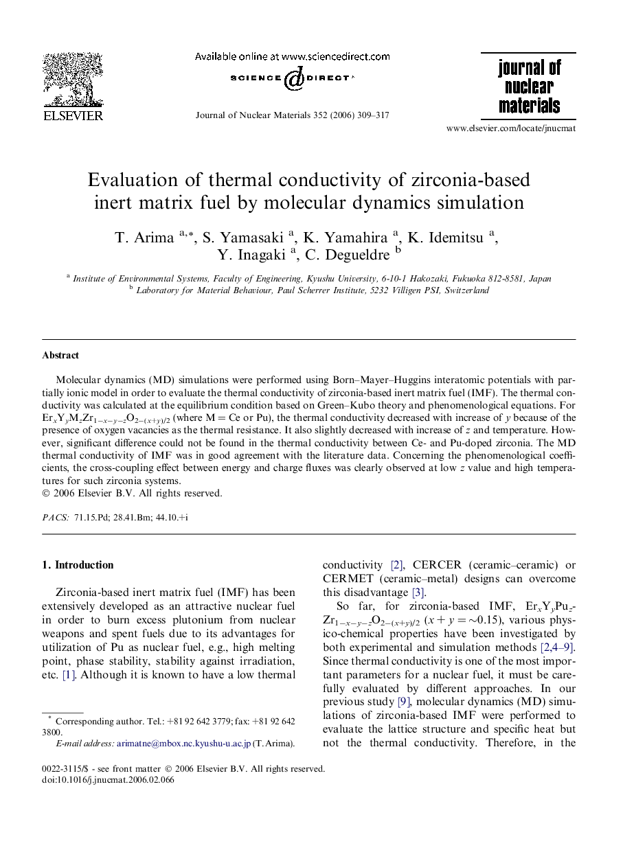 Evaluation of thermal conductivity of zirconia-based inert matrix fuel by molecular dynamics simulation