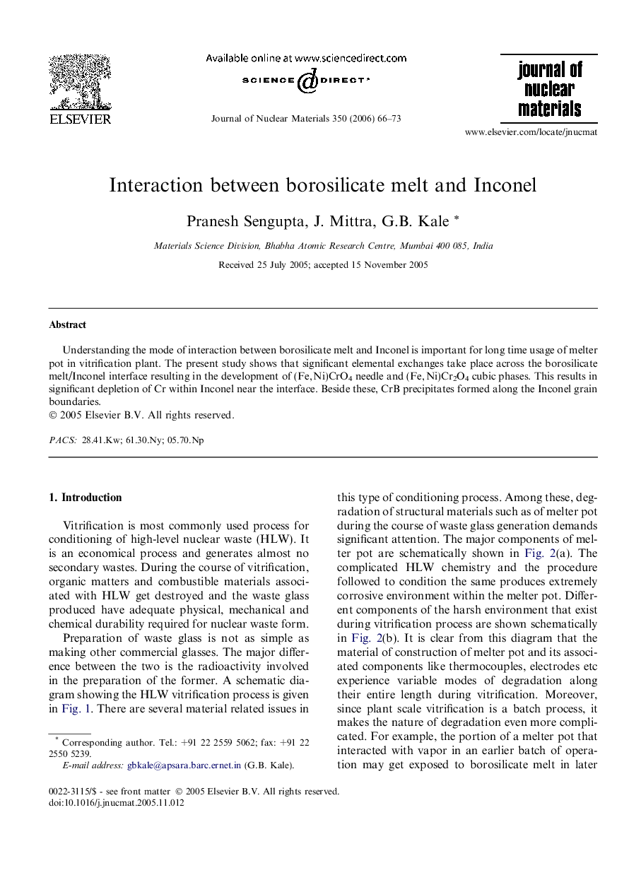 عکس صفحه اول مقاله: Interaction between borosilicate melt and Inconel Interaction between borosilicate melt and Inconel