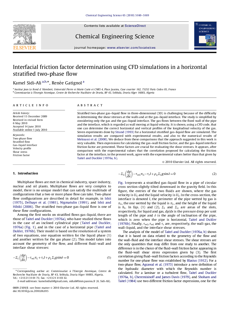 Interfacial friction factor determination using CFD simulations in a horizontal stratified two-phase flow