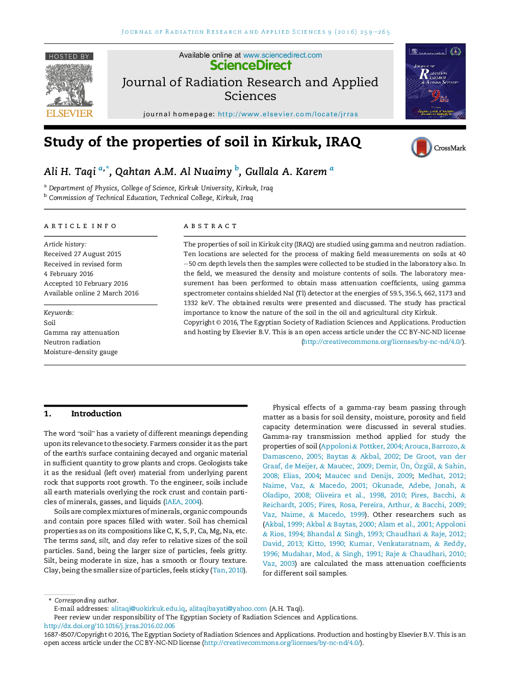 Study of the properties of soil in Kirkuk, IRAQ 