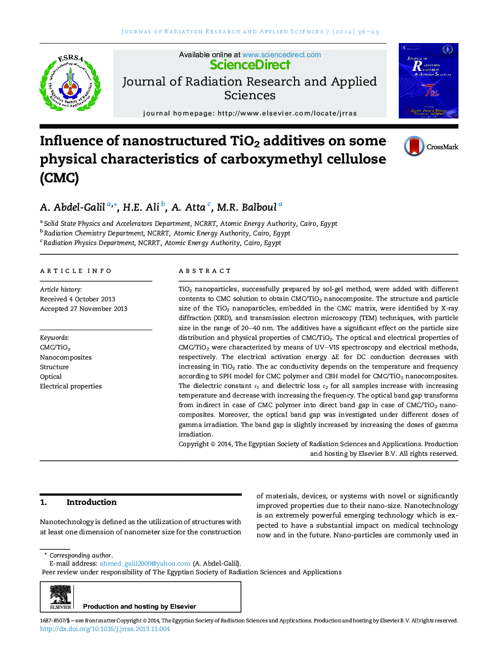 Influence of nanostructured TiO2 additives on some physical characteristics of carboxymethyl cellulose (CMC) 