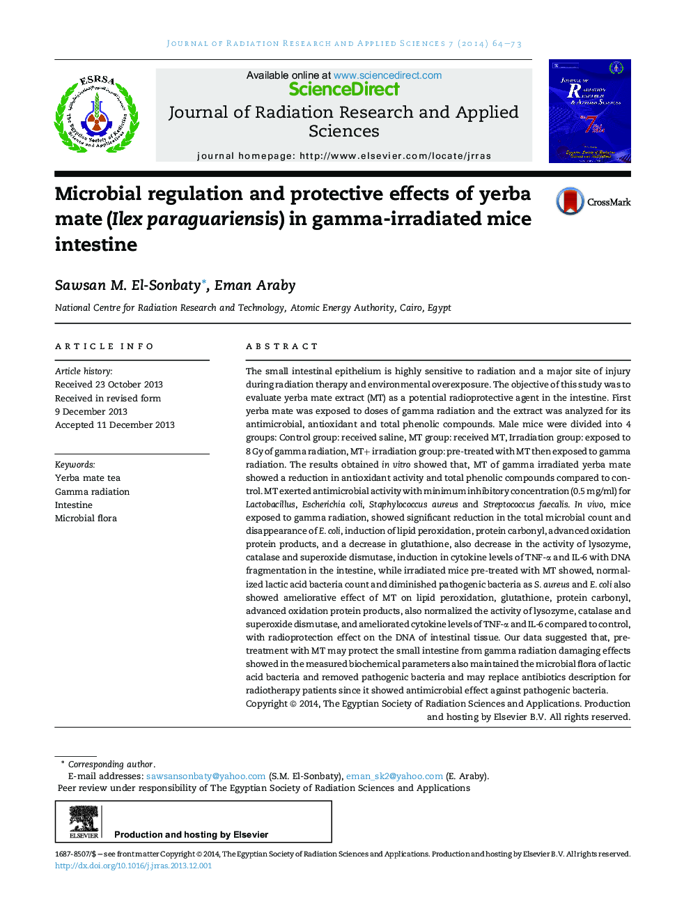 Microbial regulation and protective effects of yerba mate (Ilex paraguariensis) in gamma-irradiated mice intestine 