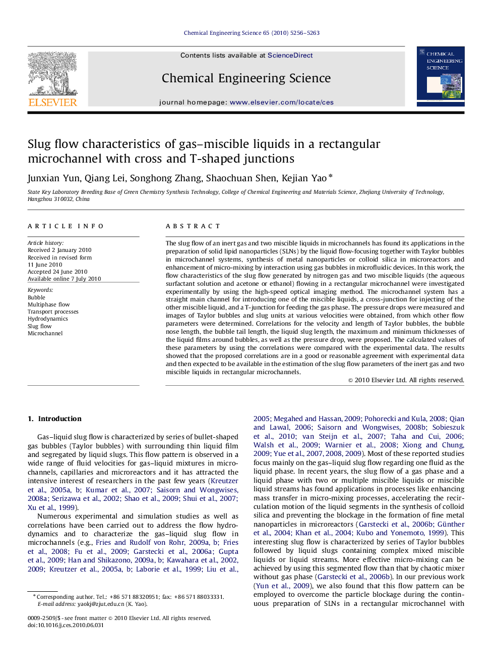 عکس صفحه اول مقاله: Slug flow characteristics of gas–miscible liquids in a rectangular microchannel with cross and T-shaped junctions Slug flow characteristics of gas–miscible liquids in a rectangular microchannel with cross and T-shaped junctions