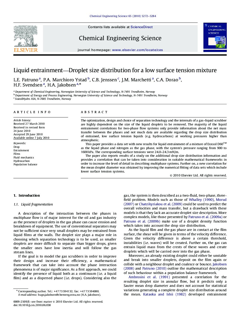 عکس صفحه اول مقاله: Liquid entrainment-Droplet size distribution for a low surface tension mixture Liquid entrainment-Droplet size distribution for a low surface tension mixture