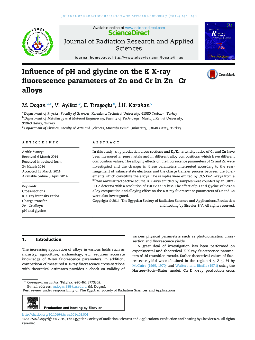 Influence of pH and glycine on the K X-ray fluorescence parameters of Zn and Cr in Zn–Cr alloys 