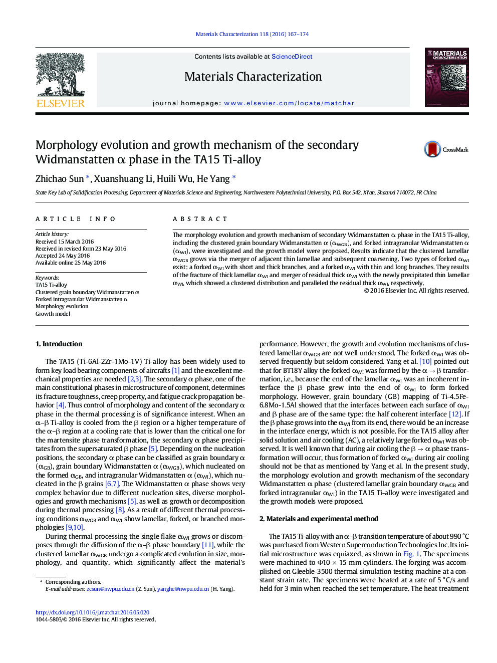 Morphology evolution and growth mechanism of the secondary Widmanstatten α phase in the TA15 Ti-alloy