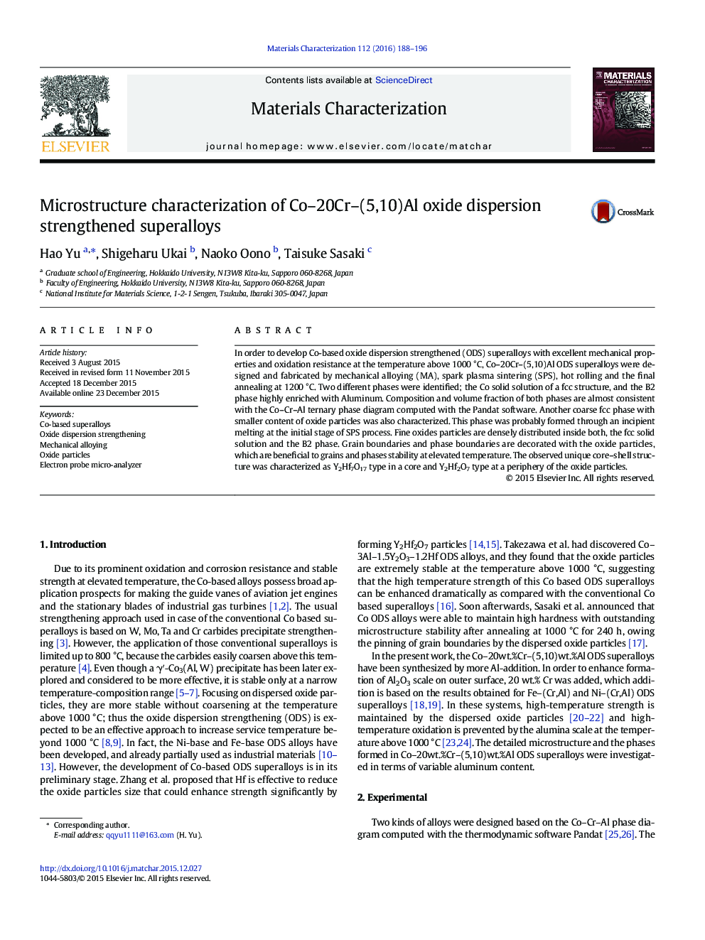 Microstructure characterization of Co-20Cr-(5,10)Al oxide dispersion strengthened superalloys