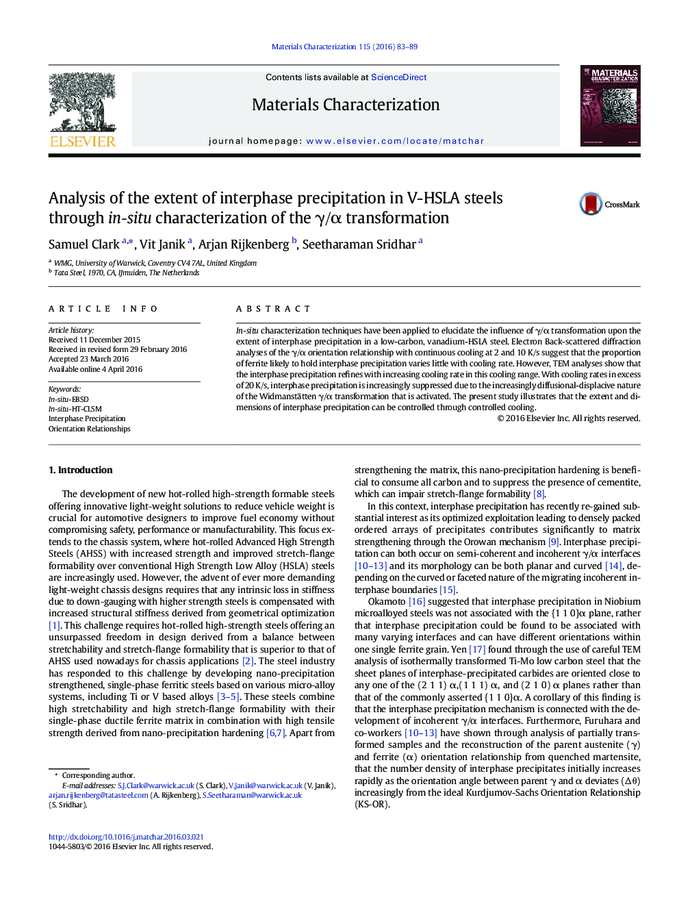 Analysis of the extent of interphase precipitation in V-HSLA steels through in-situ characterization of the γ/α transformation