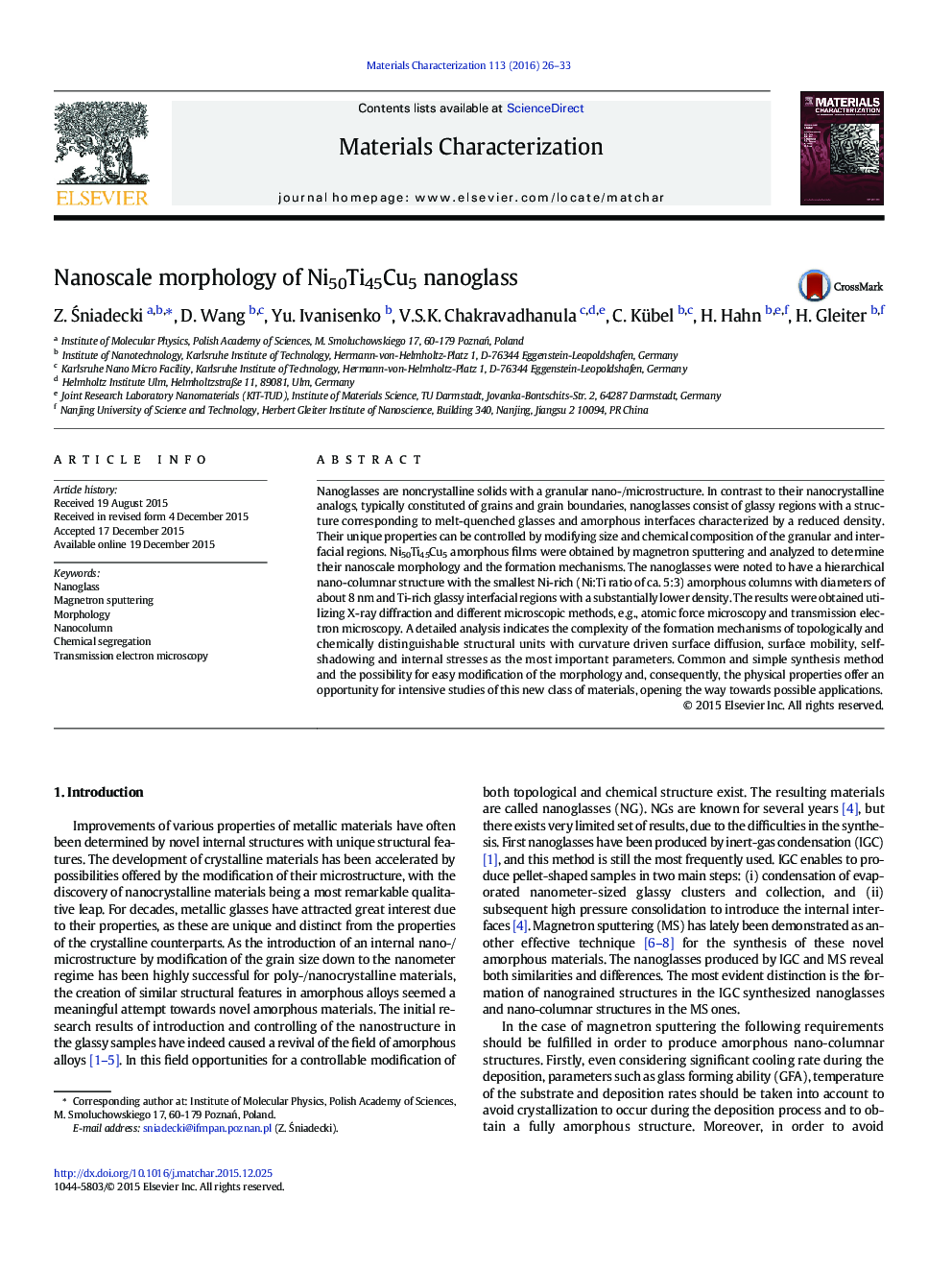 Nanoscale morphology of Ni50Ti45Cu5 nanoglass