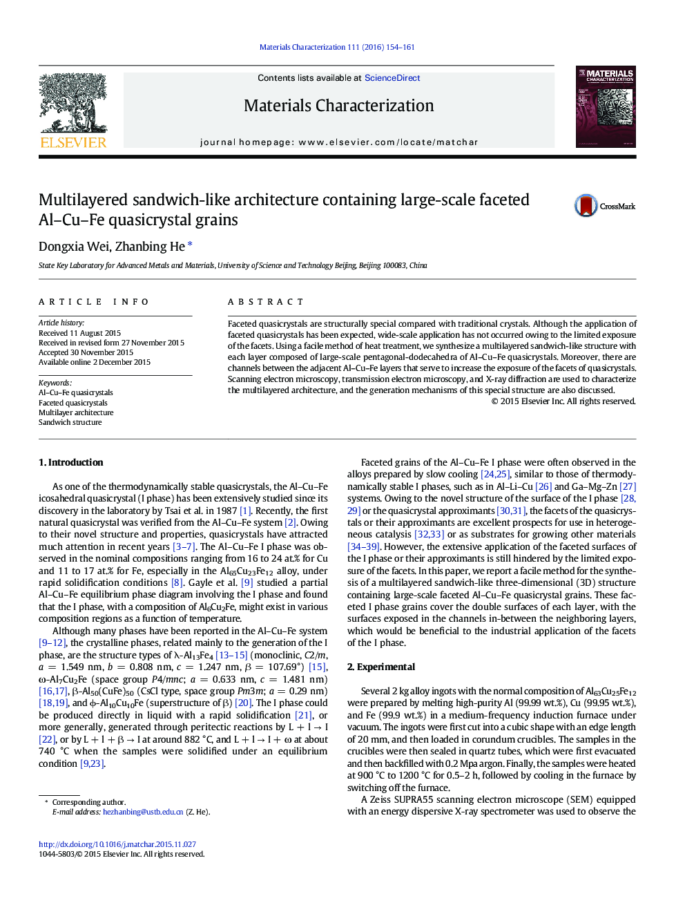 Multilayered sandwich-like architecture containing large-scale faceted Al–Cu–Fe quasicrystal grains