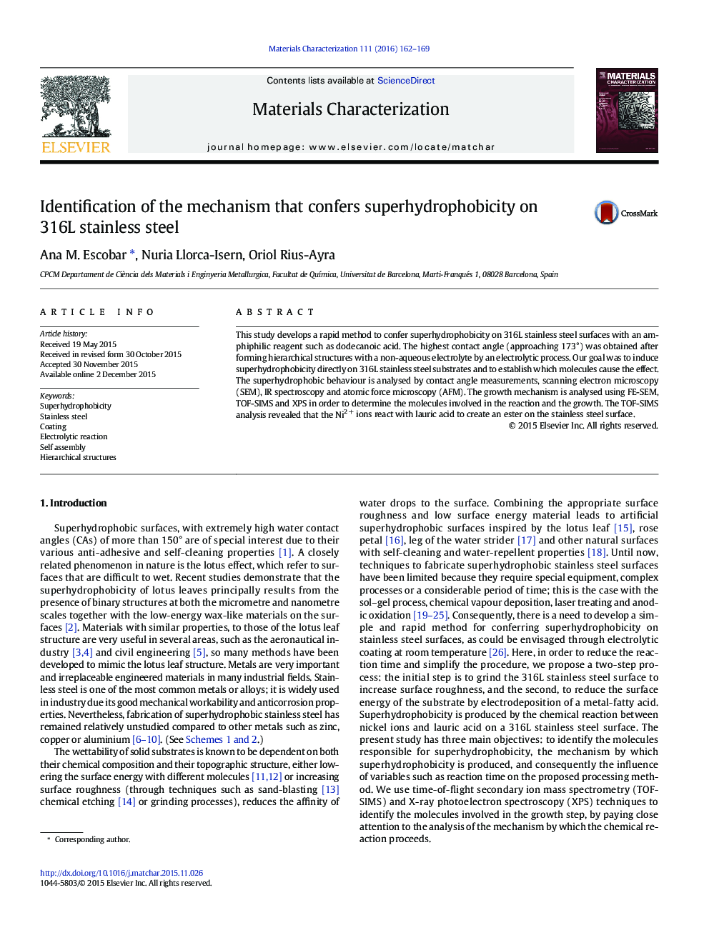 Identification of the mechanism that confers superhydrophobicity on 316L stainless steel