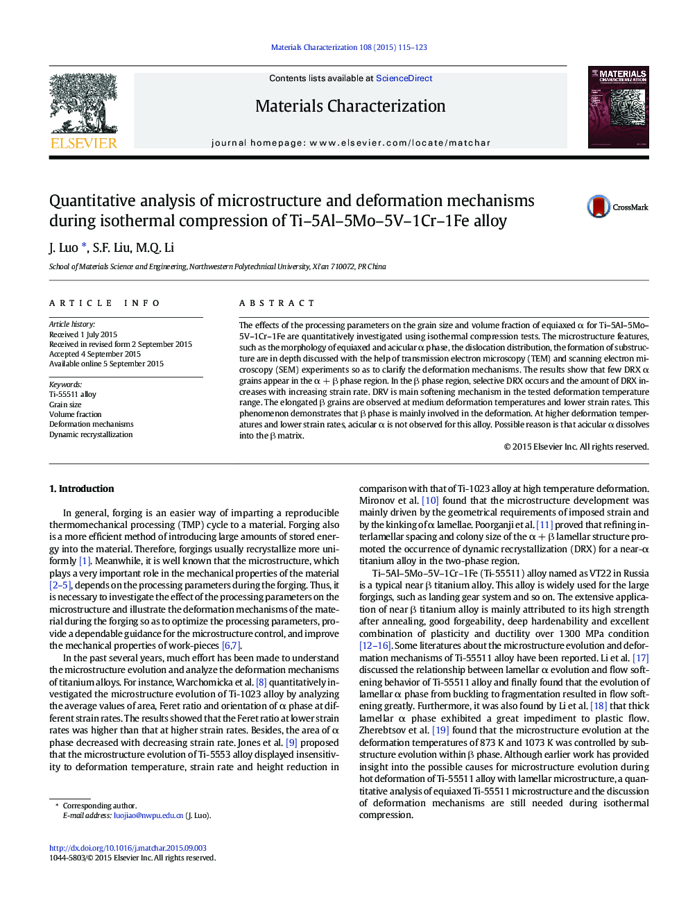 Quantitative analysis of microstructure and deformation mechanisms during isothermal compression of Ti–5Al–5Mo–5V–1Cr–1Fe alloy