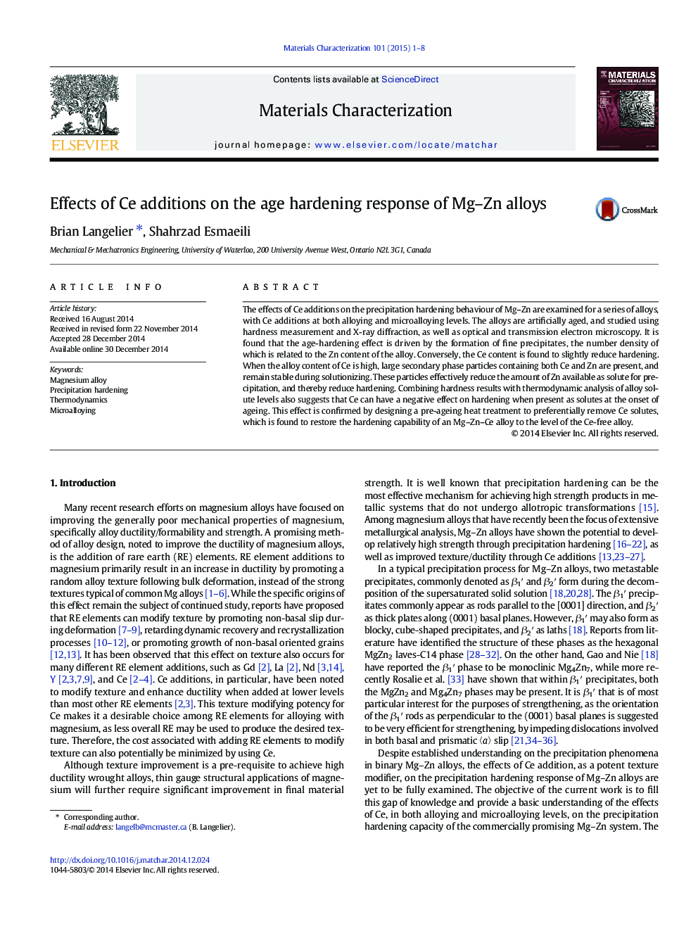 Effects of Ce additions on the age hardening response of Mg–Zn alloys