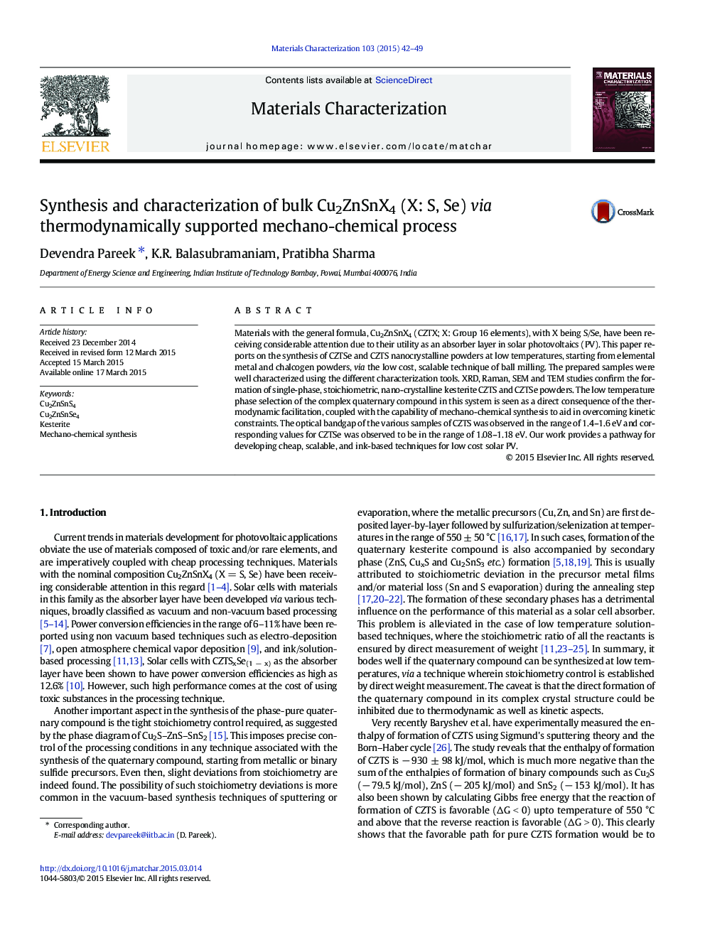 Synthesis and characterization of bulk Cu2ZnSnX4 (X: S, Se) via thermodynamically supported mechano-chemical process