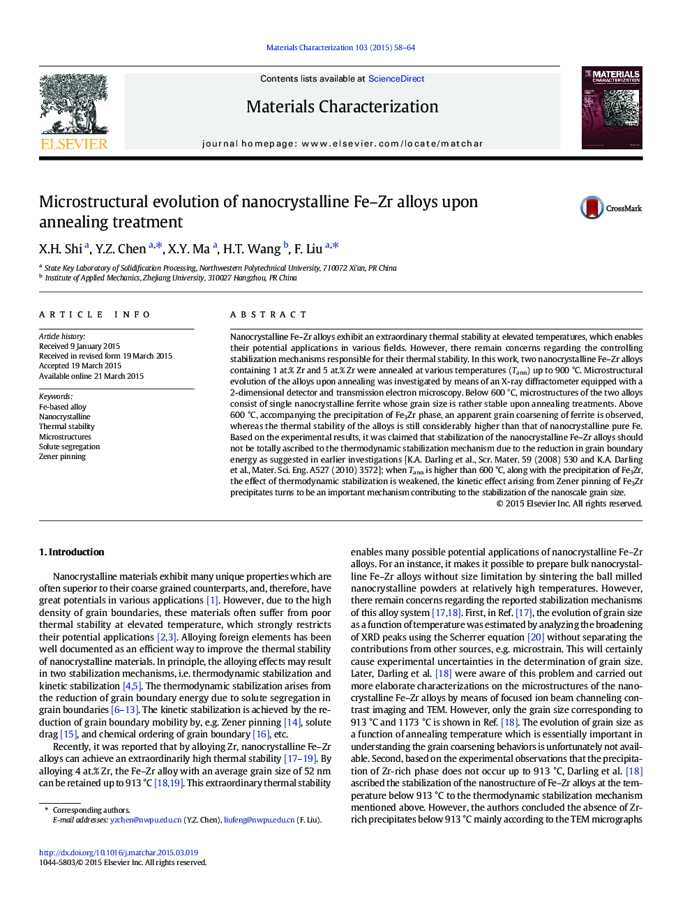 Microstructural evolution of nanocrystalline Fe–Zr alloys upon annealing treatment