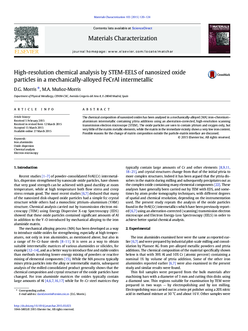 High-resolution chemical analysis by STEM-EELS of nanosized oxide particles in a mechanically-alloyed FeCrAl intermetallic