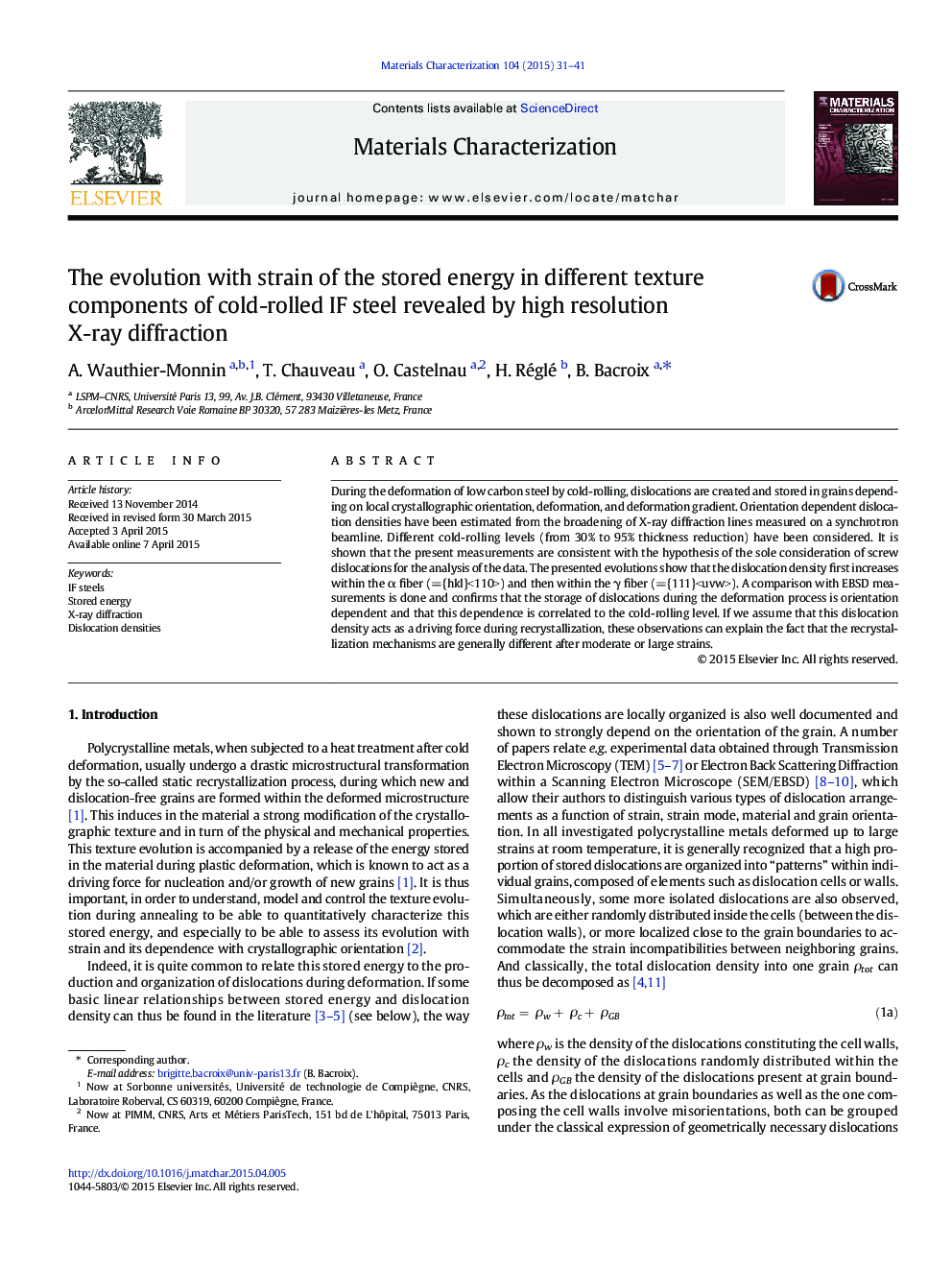 The evolution with strain of the stored energy in different texture components of cold-rolled IF steel revealed by high resolution X-ray diffraction