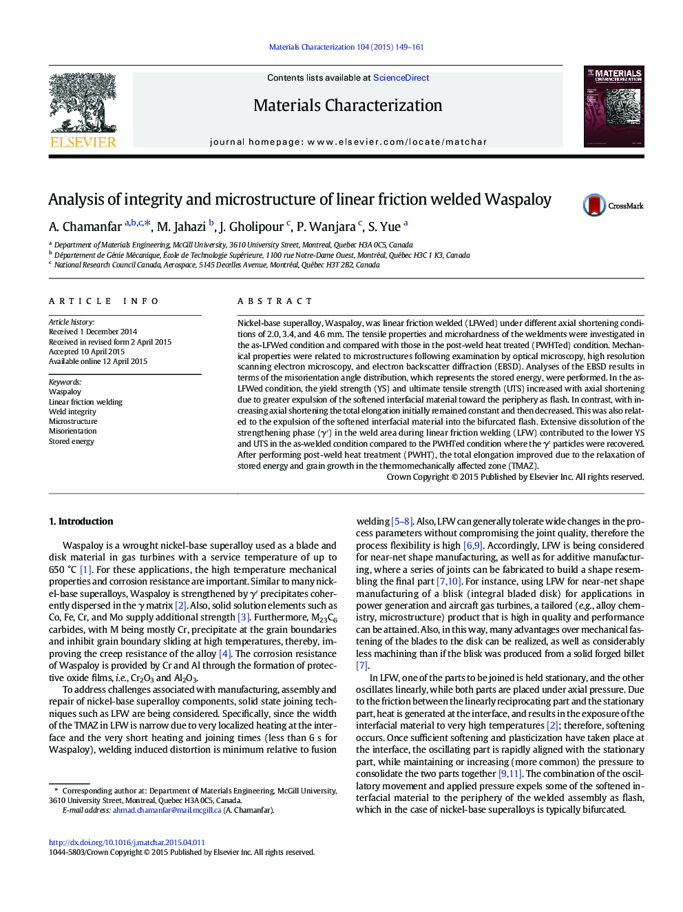Analysis of integrity and microstructure of linear friction welded Waspaloy