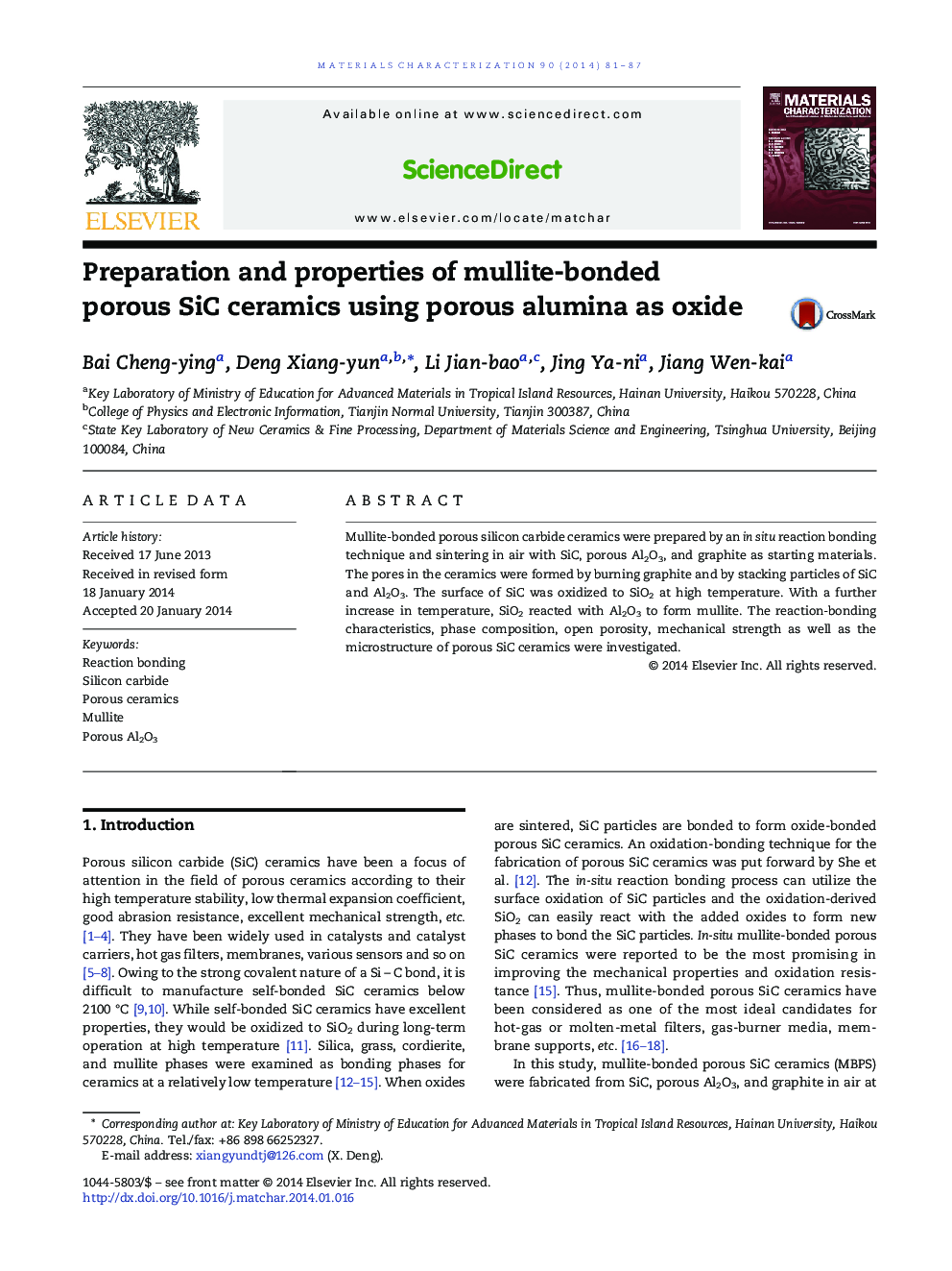 Preparation and properties of mullite-bonded porous SiC ceramics using porous alumina as oxide