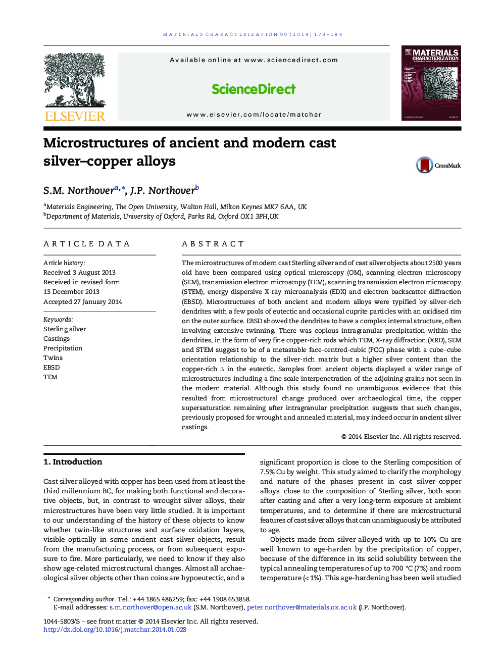 Microstructures of ancient and modern cast silver-copper alloys