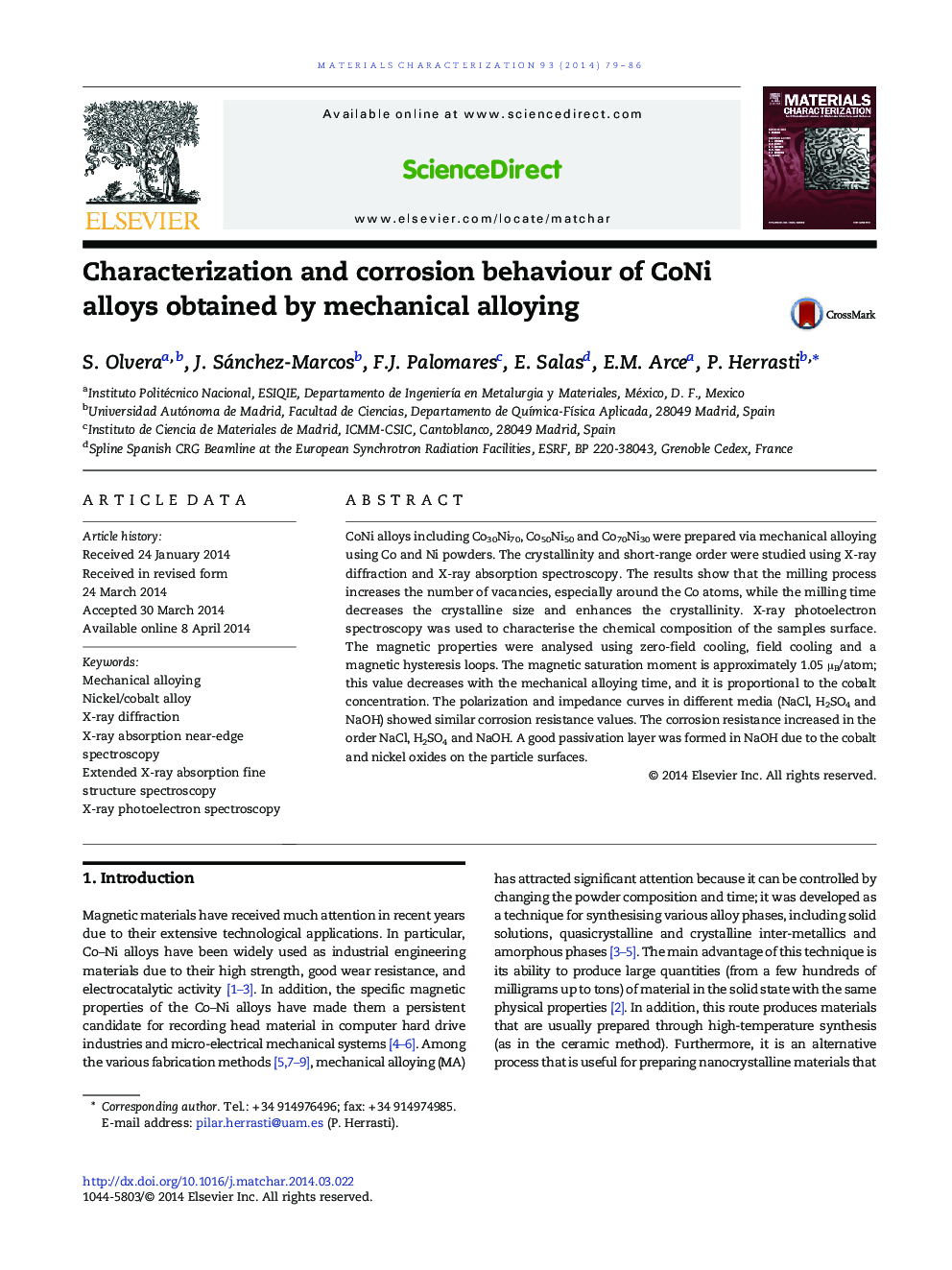 Characterization and corrosion behaviour of CoNi alloys obtained by mechanical alloying