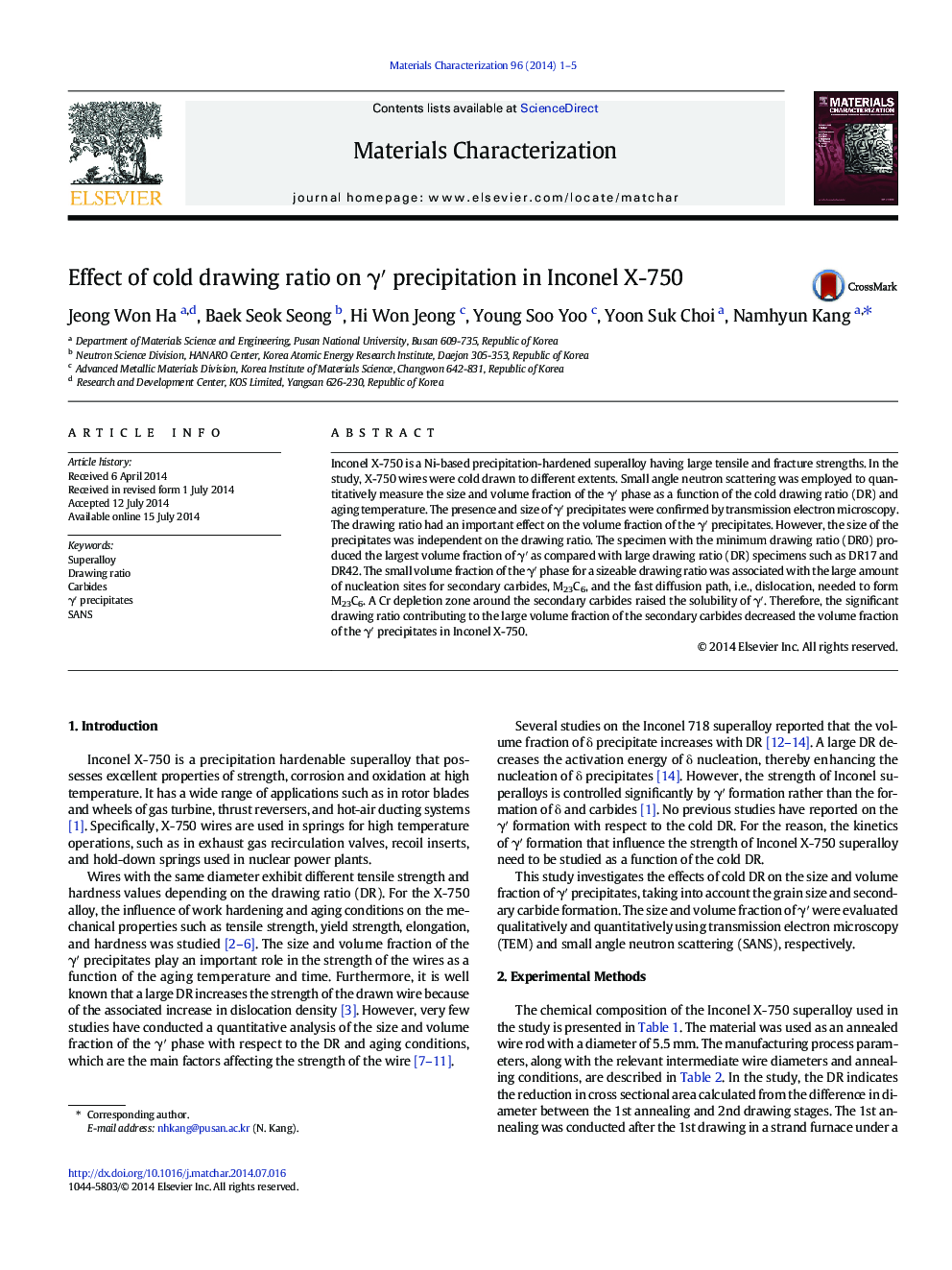 Effect of cold drawing ratio on γ′ precipitation in Inconel X-750