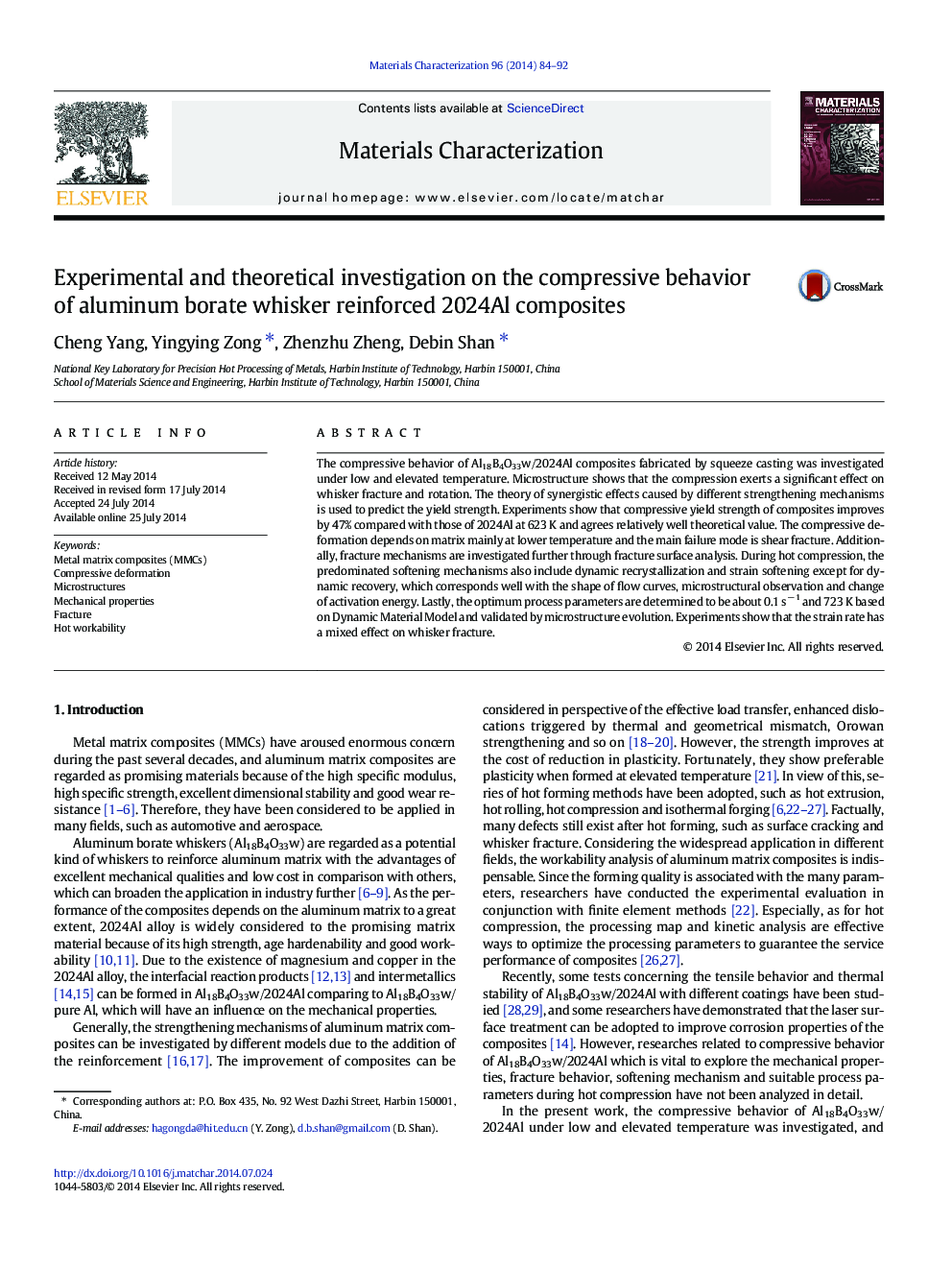 Experimental and theoretical investigation on the compressive behavior of aluminum borate whisker reinforced 2024Al composites