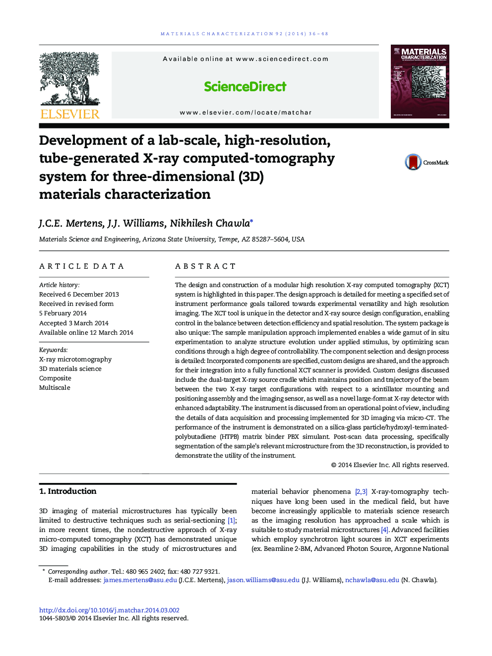 Development of a lab-scale, high-resolution, tube-generated X-ray computed-tomography system for three-dimensional (3D) materials characterization