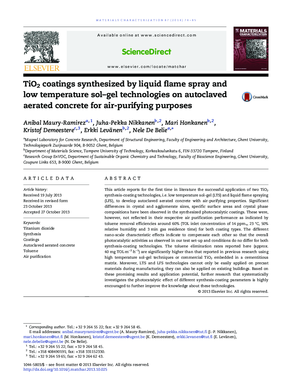 TiO2 coatings synthesized by liquid flame spray and low temperature sol–gel technologies on autoclaved aerated concrete for air-purifying purposes