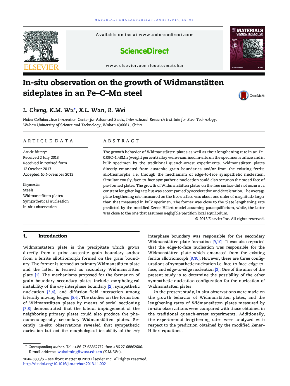 In-situ observation on the growth of Widmanstätten sideplates in an Fe–C–Mn steel